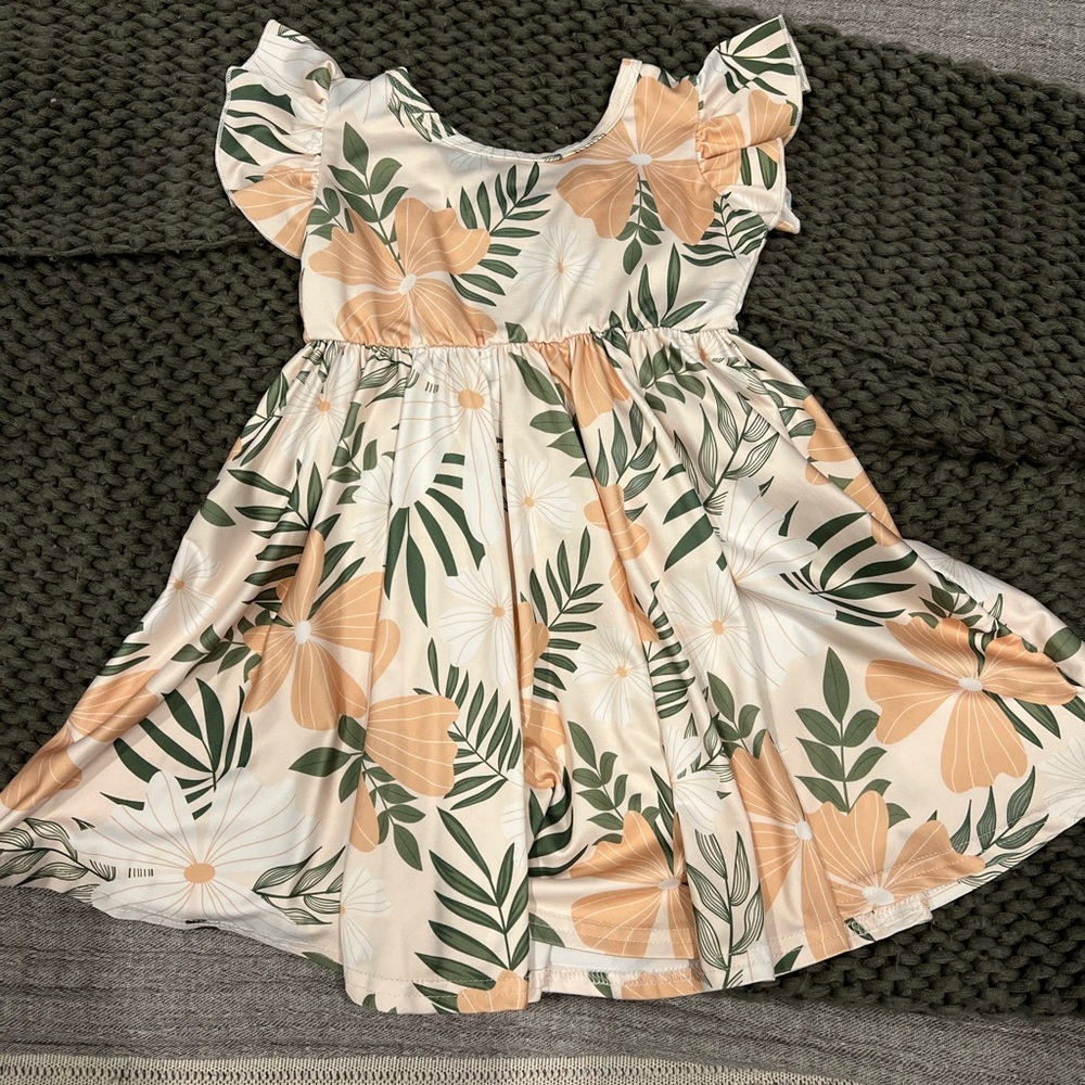 Floral Kids Dress in Cream and Green